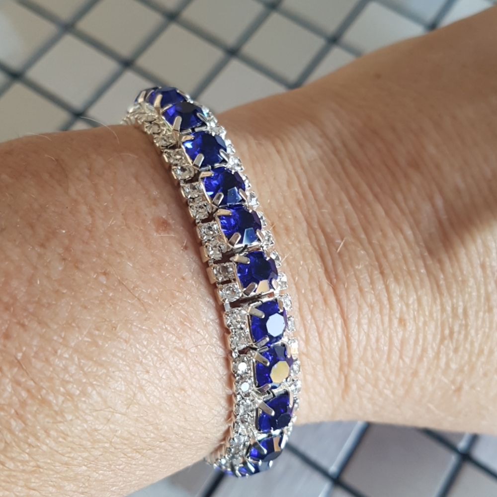 Silver Bracelet AAA Blue Zircon Austrian